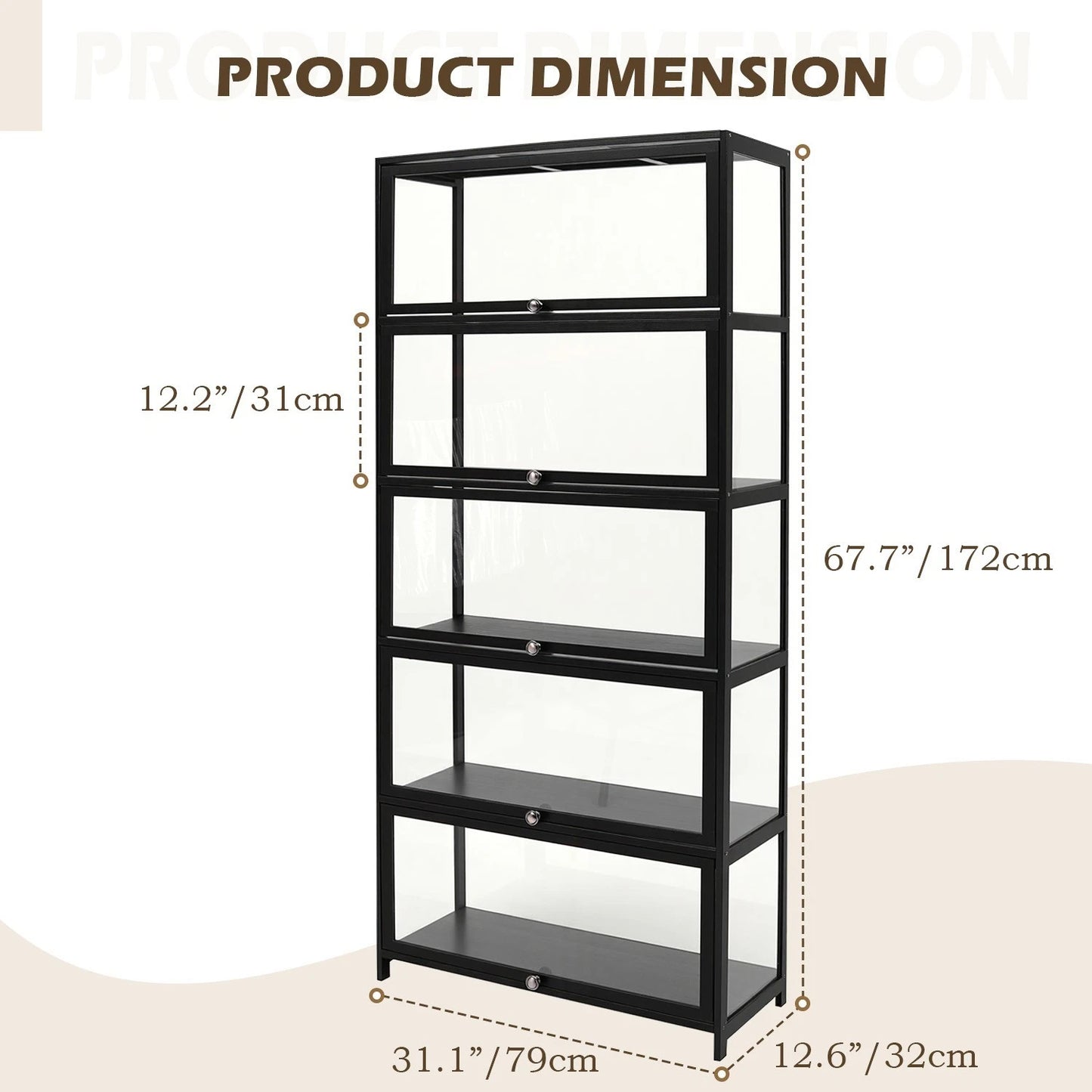 Display Cabinet Storage Shelves Clear Bookcase Wine Wood Rack Stand 3/4/5 Tier