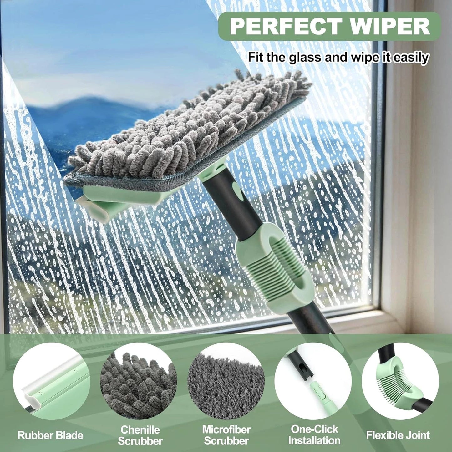 Window Squeegee Car Windshield Washer Kit for Shower Glass Mirrors Home Cleaning