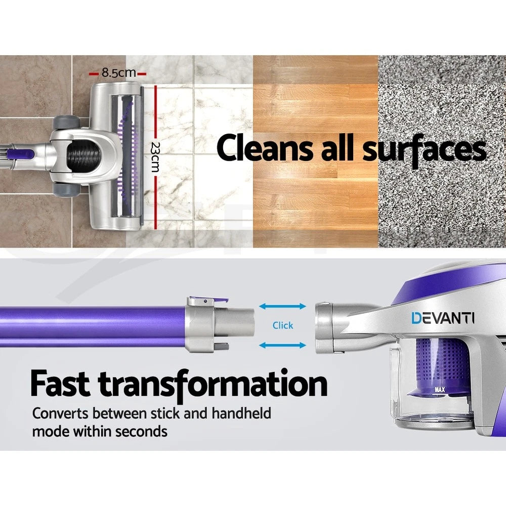 Devanti Stick Vacuum Cleaner Handstick Vac Handheld Cordless 150W Purple