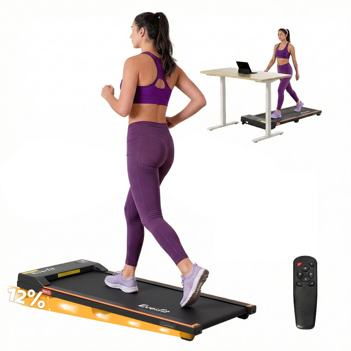 Everfit 3 in 1 Walking Pad Treadmill 12% Incline Under Desk Treadmills 38cmBelt