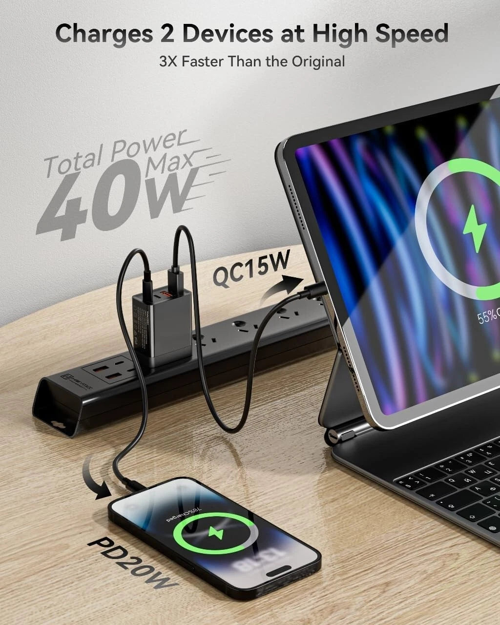 55W 4 Port USB-C PD Type-C Fast Charging Wall Plug USB C Charger Power Adapter