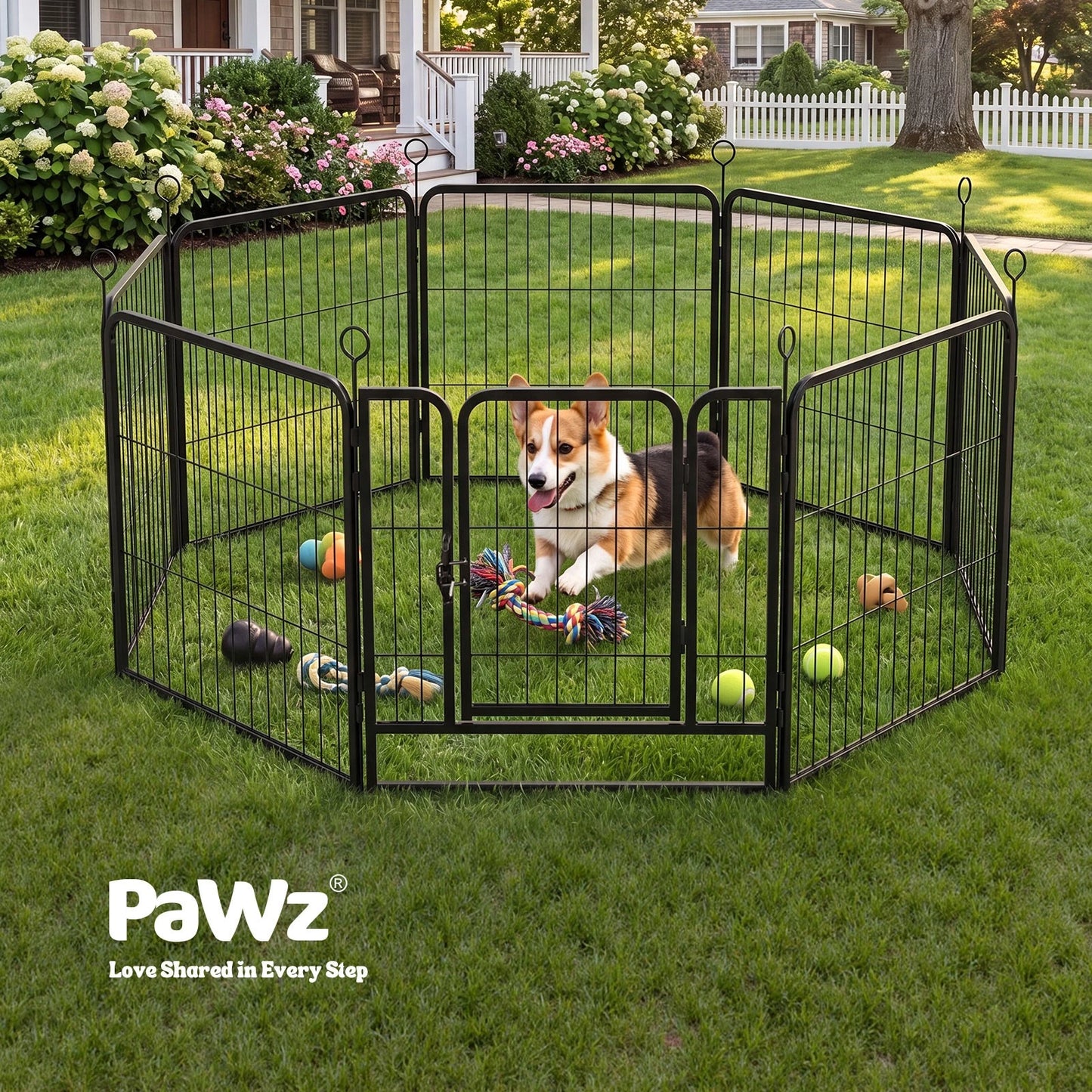 Pawz Dog Playpen 8-Panel Metal Dog Pen Tool-Free Foldable Puppy Crate Black