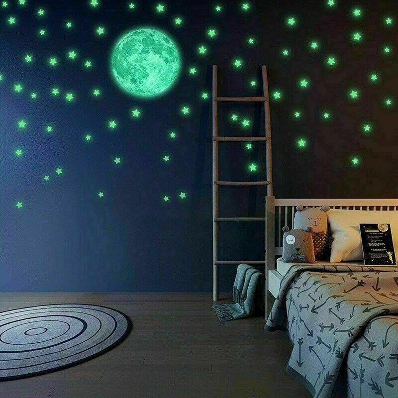 435 Wall Stickers Luminous Stars Moon Planet Glow In The Dark Nursery Kids Room
