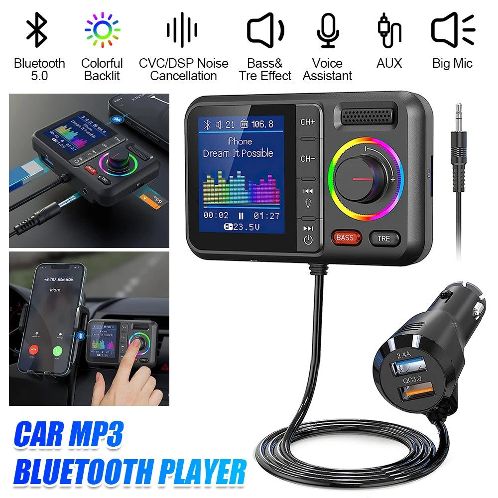 Bluetooth 5.0 Wireless Radio Car FM Transmitter Dual USB Charger MP3 Player