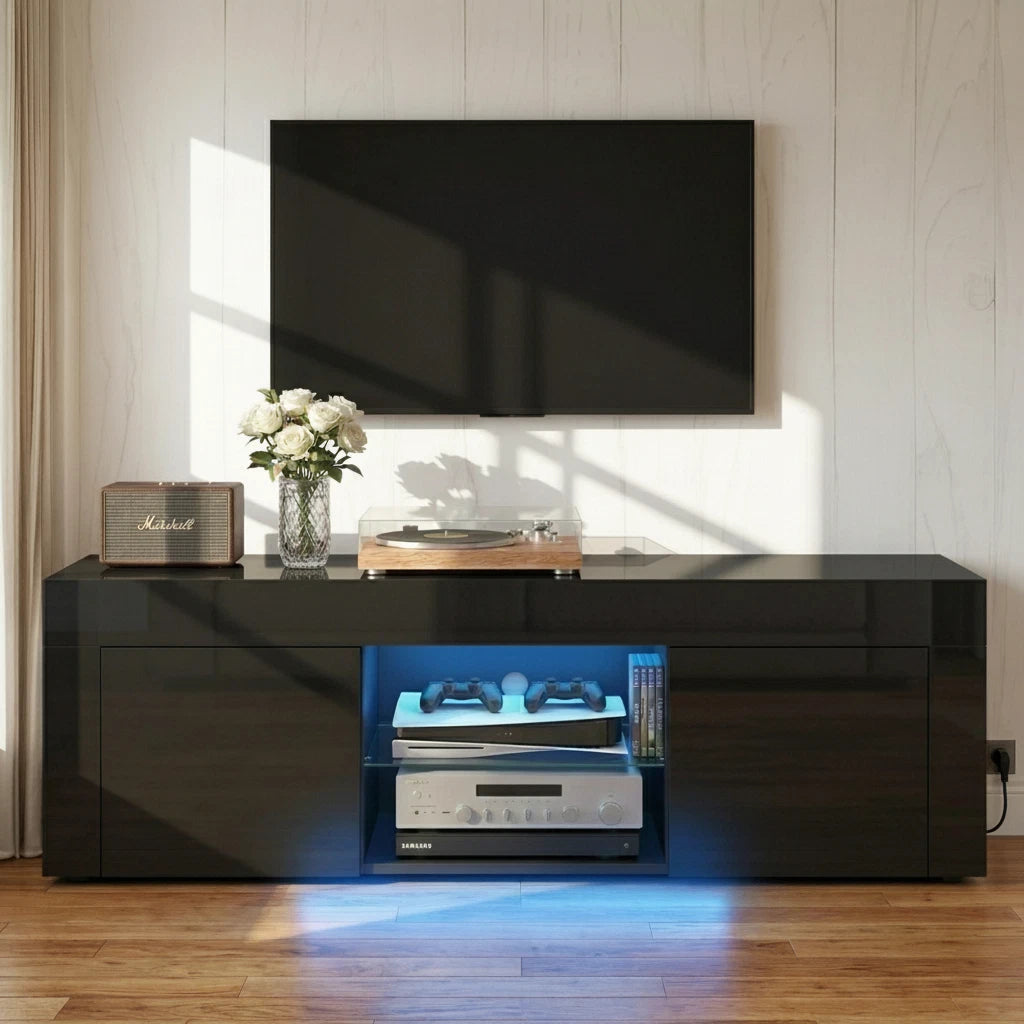 Artiss Entertainment Unit TV Cabinet LED RGB 130cm Storage Drawers Black Angus