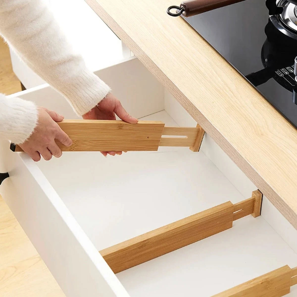 4pcs Expandable Drawer Divider Adjustable Storage Organizer Kitchen Organizer