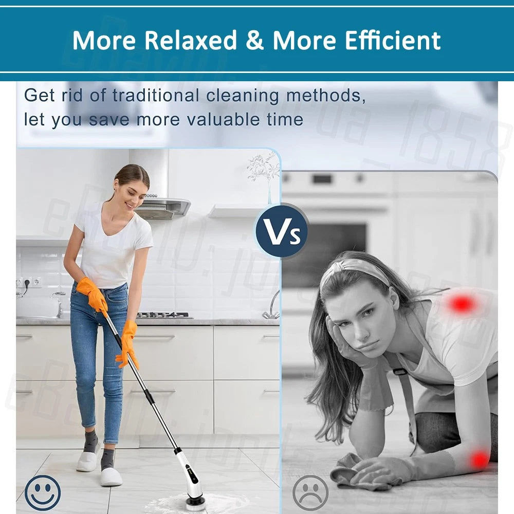 Rechargeable Cordless Spin Scrubber Electric Turbo Scrub Cleaning Brush 9 Heads