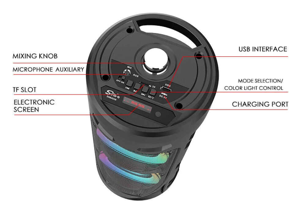 3000W Portable Bluetooth Party Speaker Sub Woofer Heavy Bass Sound System & MIC