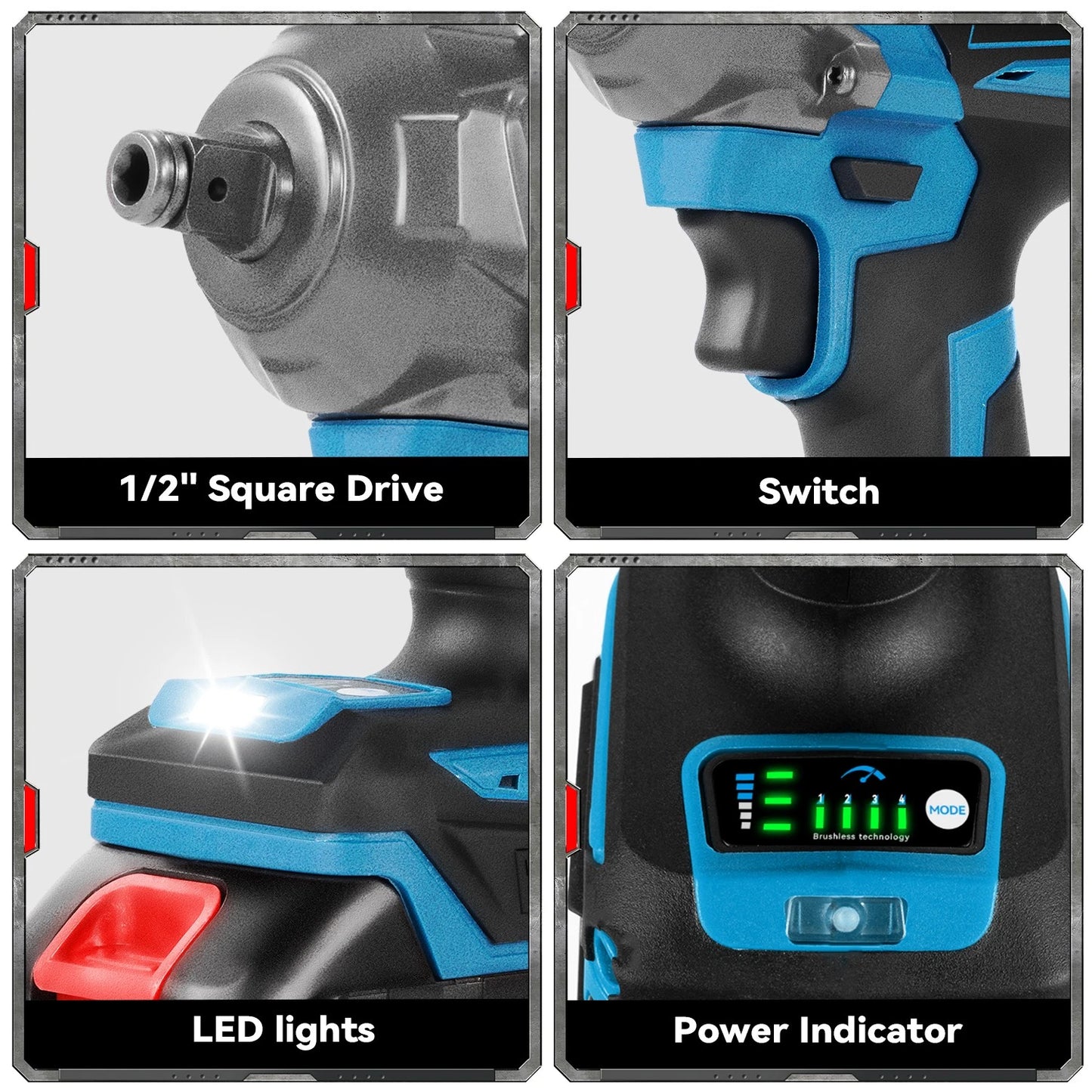 2000NM Cordless Impact Wrench Electric Brushless Rattle Gun w/2 Battery+Case Set