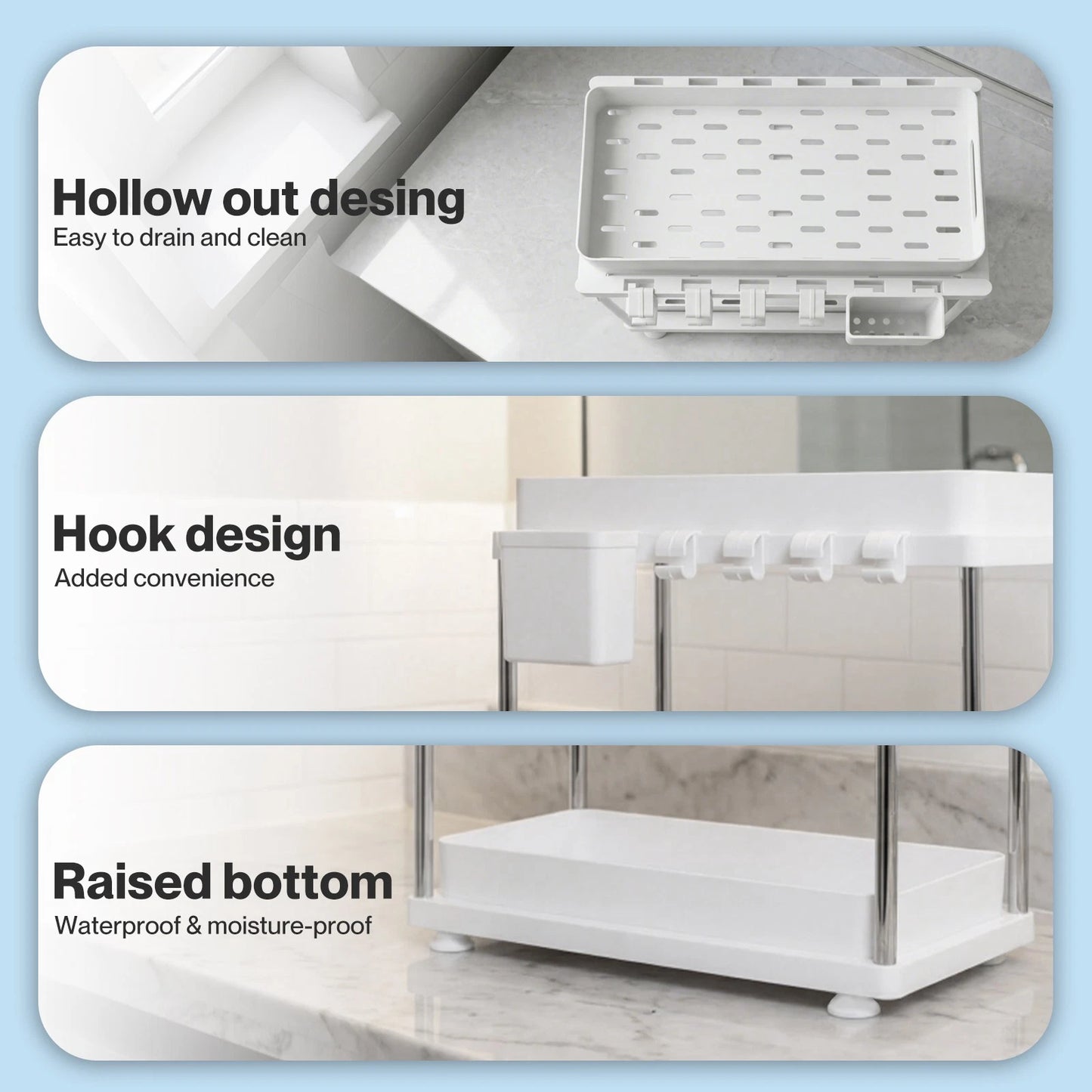 Toque 2 x Under Sink Organizer 2 Tier Cabinet Storage Rack Adjustable Kitchen