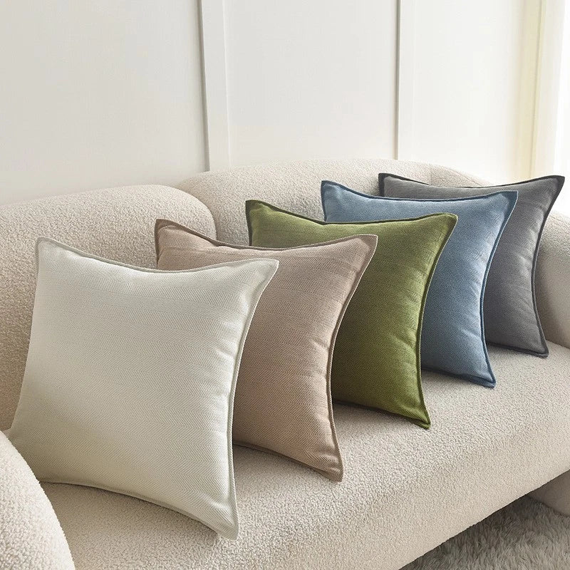 2XCream Velvet Cushion Cover Herringbone jacquard cushion Pillow Case Sofa Decor