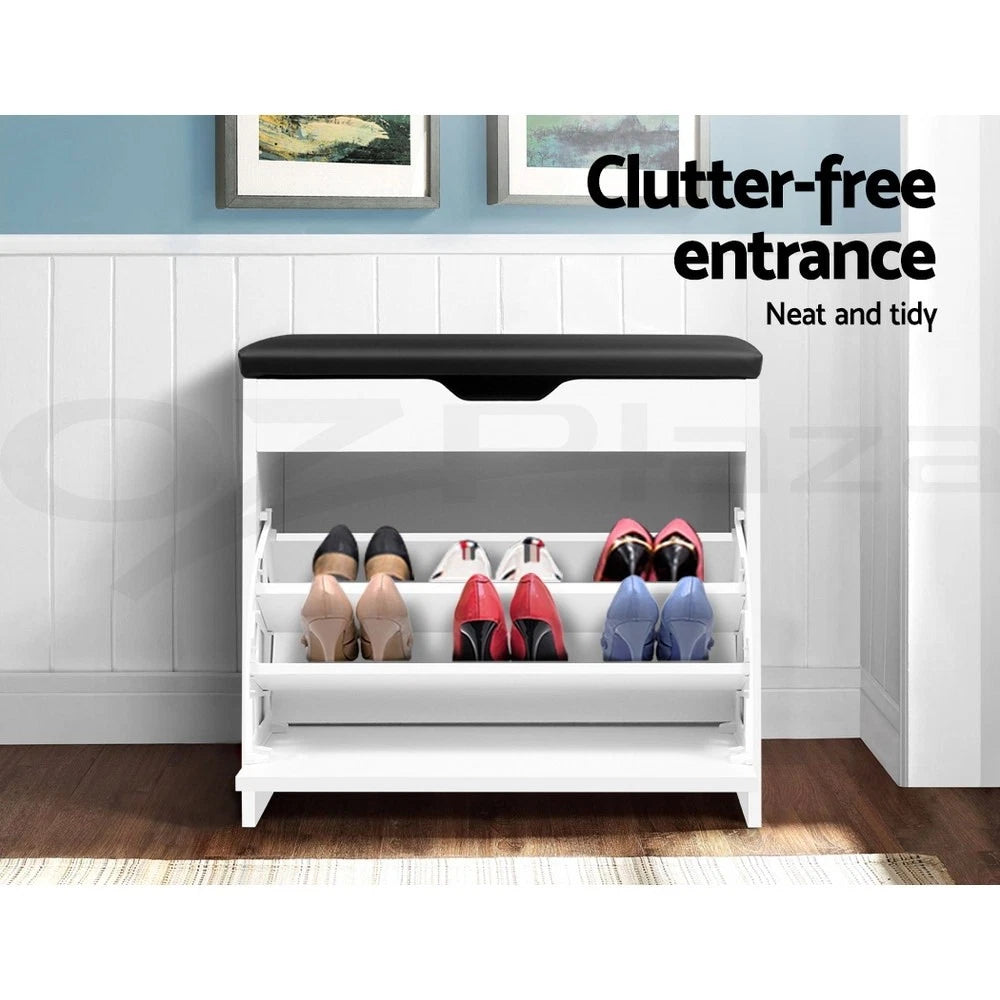 Artiss Shoe Rack Storage Cabinet Bench Organiser Storage Cupboard 3-tier White