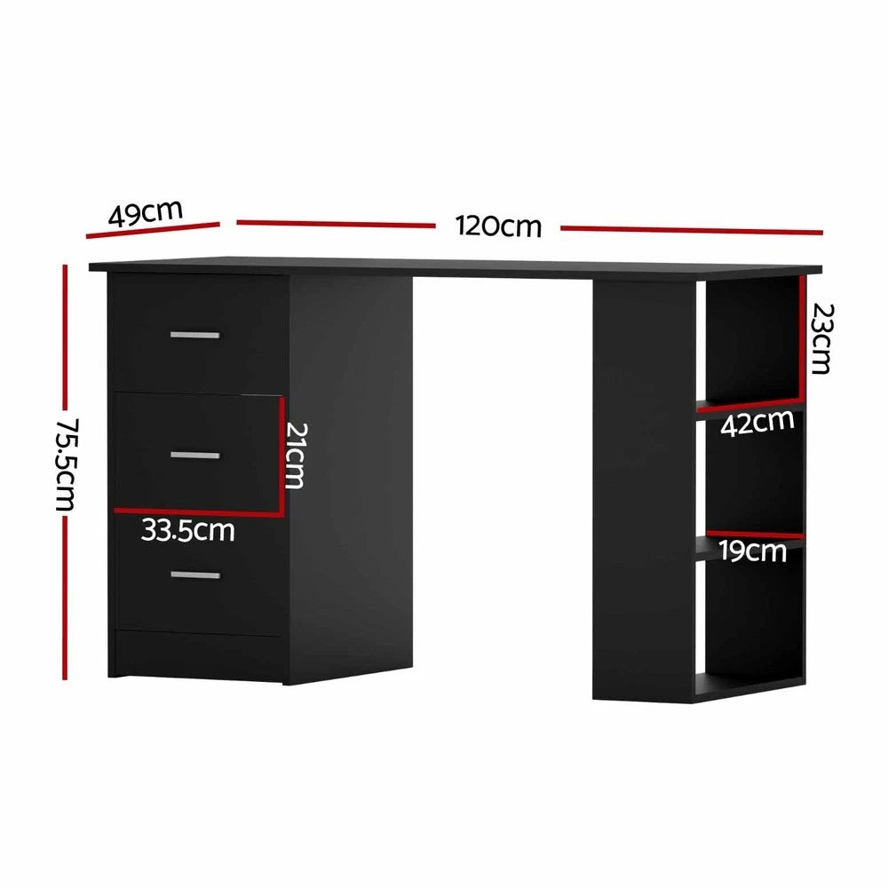 Artiss Computer Desk Drawer Shelf Home Office Study Table Black 120CM