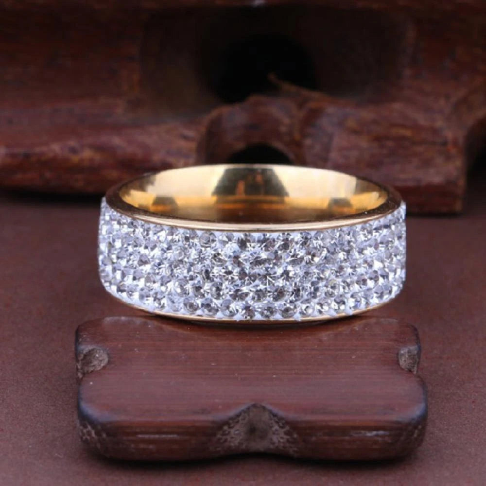 Women Jewelry Full Filled Zircon Band Ring Weddig Stainless Steel