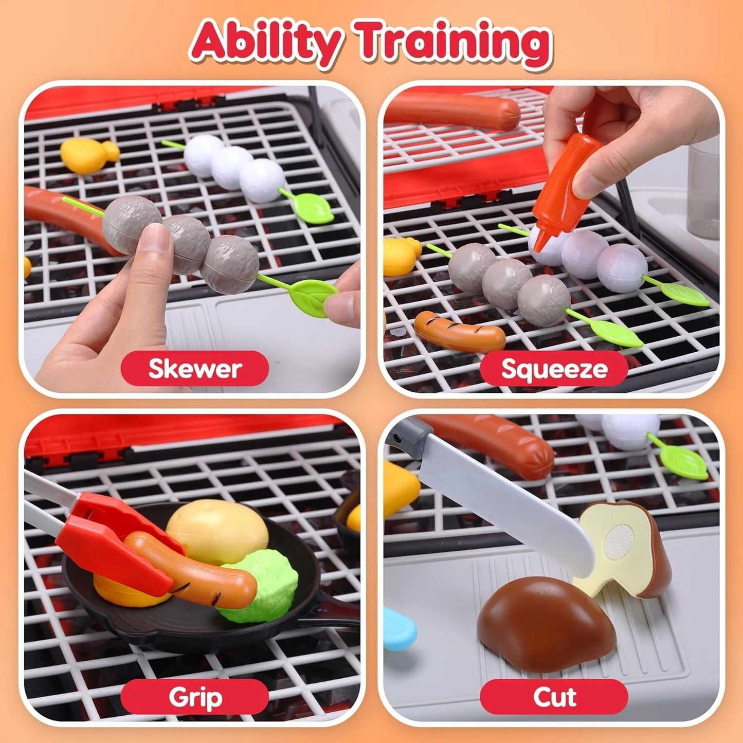 Cute Stone Kids Grill Playset BBQ Set Cooking Toy Pretend Kitchen Playset