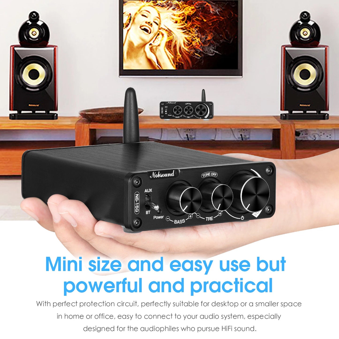 Nobsound Mini 200W Bluetooth Amplifier Hi-Fi Home Stereo Audio Digital Power Amp