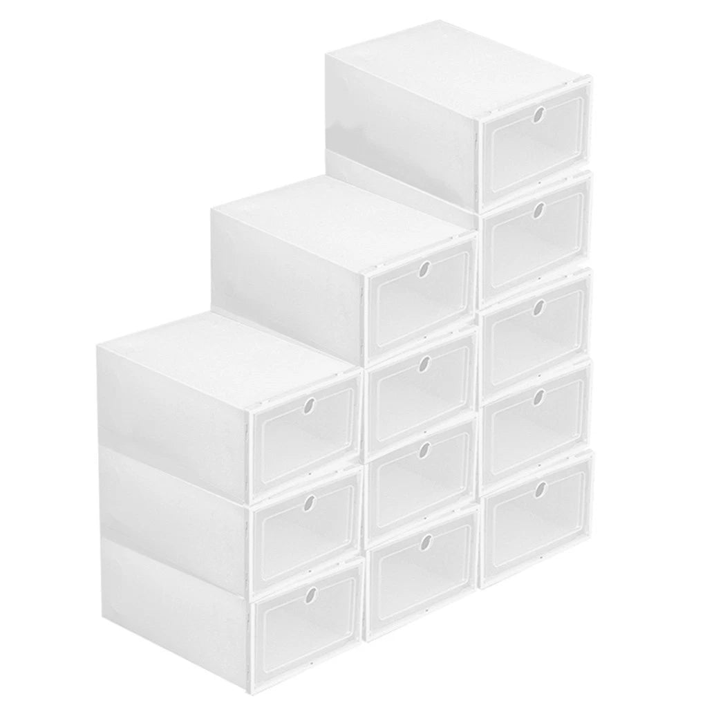 12Pcs Shoe Box Storage Case Clear Boxes Foldable Stackable Transparent Organizer