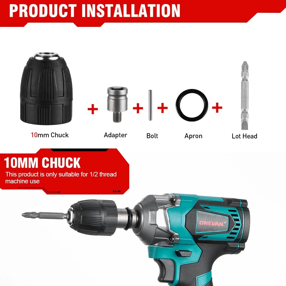 2000NM Cordless Impact Wrench Electric Brushless Rattle Gun w/2 Battery+Case Set
