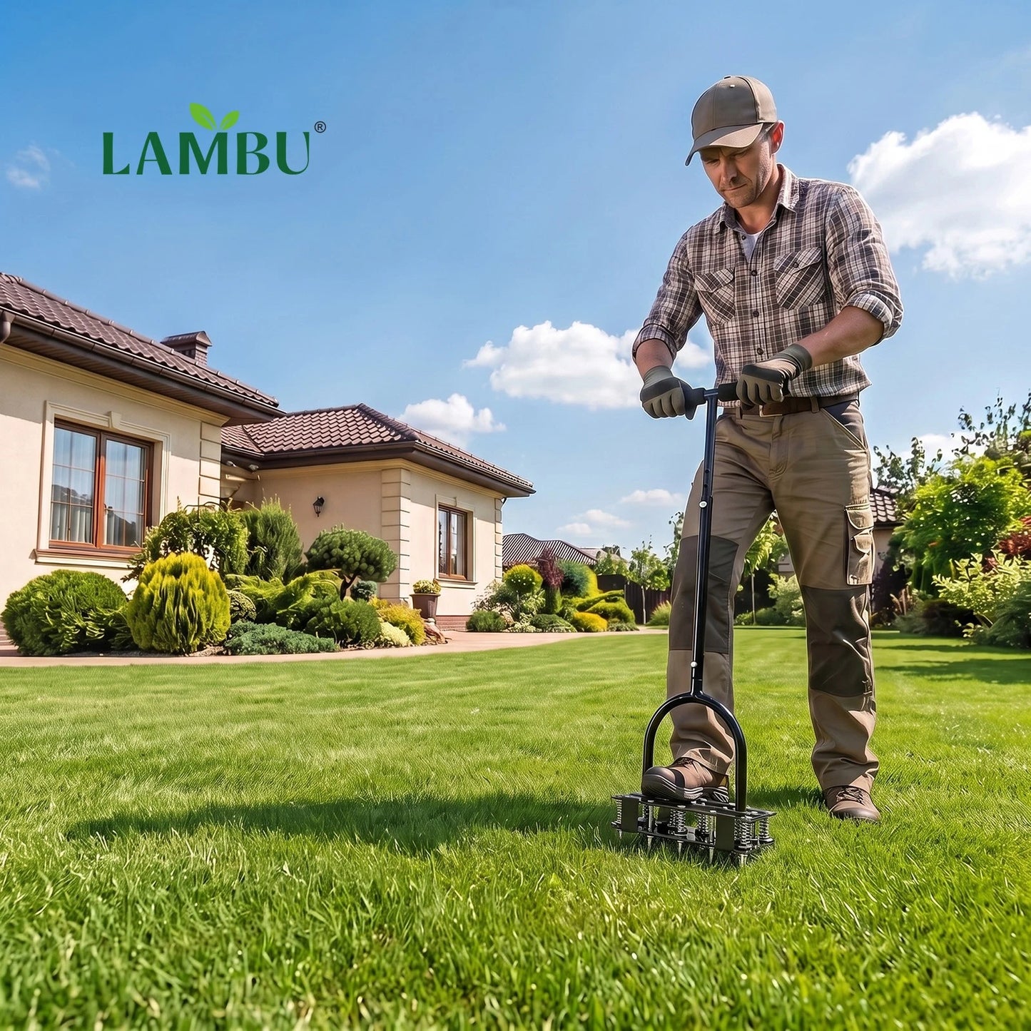 Lambu Lawn Aerator 15-Spike Manual Garden Scarifier Tool Carbon Steel Black