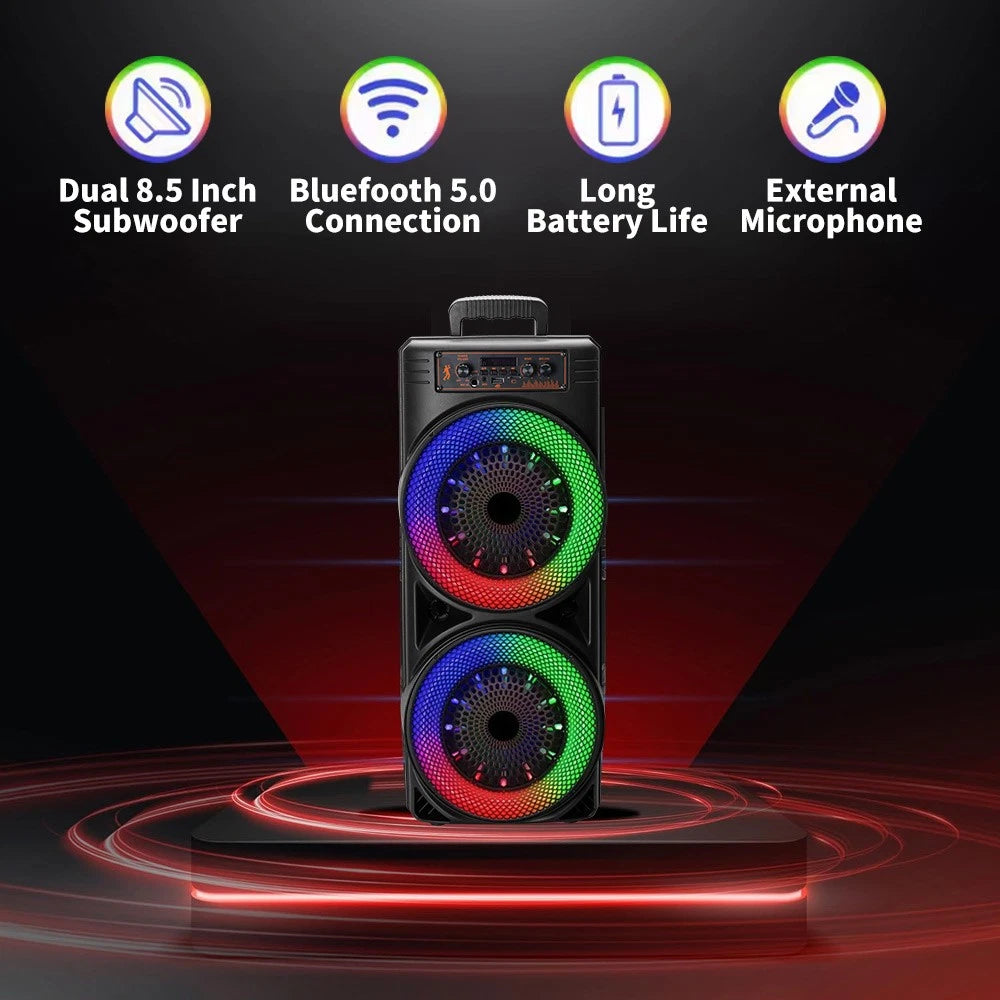 5000W Dual 8.5'' Bluetooth Speaker Sub Woofer Heavy Bass Sound System Party &Mic
