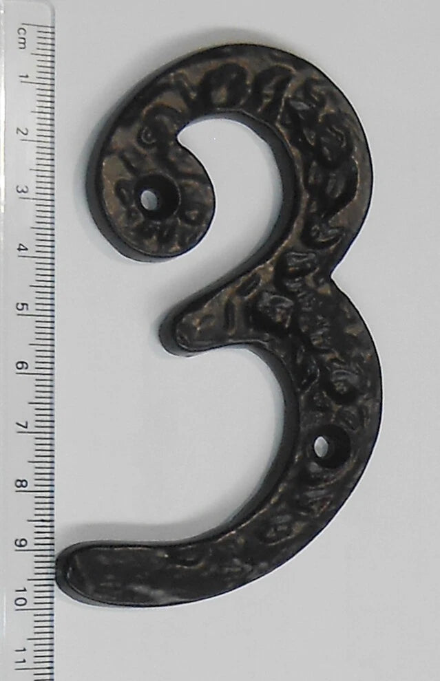 4"/100mm BLACK CAST IRON - HEAVY ANTIQUE DESIGN HOUSE DOOR FENCE NUMBERS NUMERAL