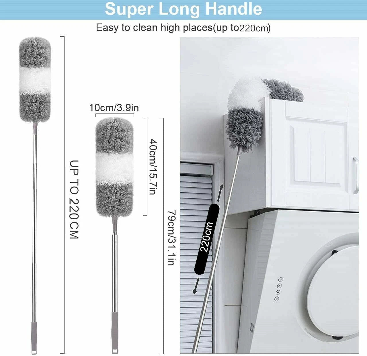 Duster Extendable Telescopic Microfibre Duster with Stainless Steel Pole