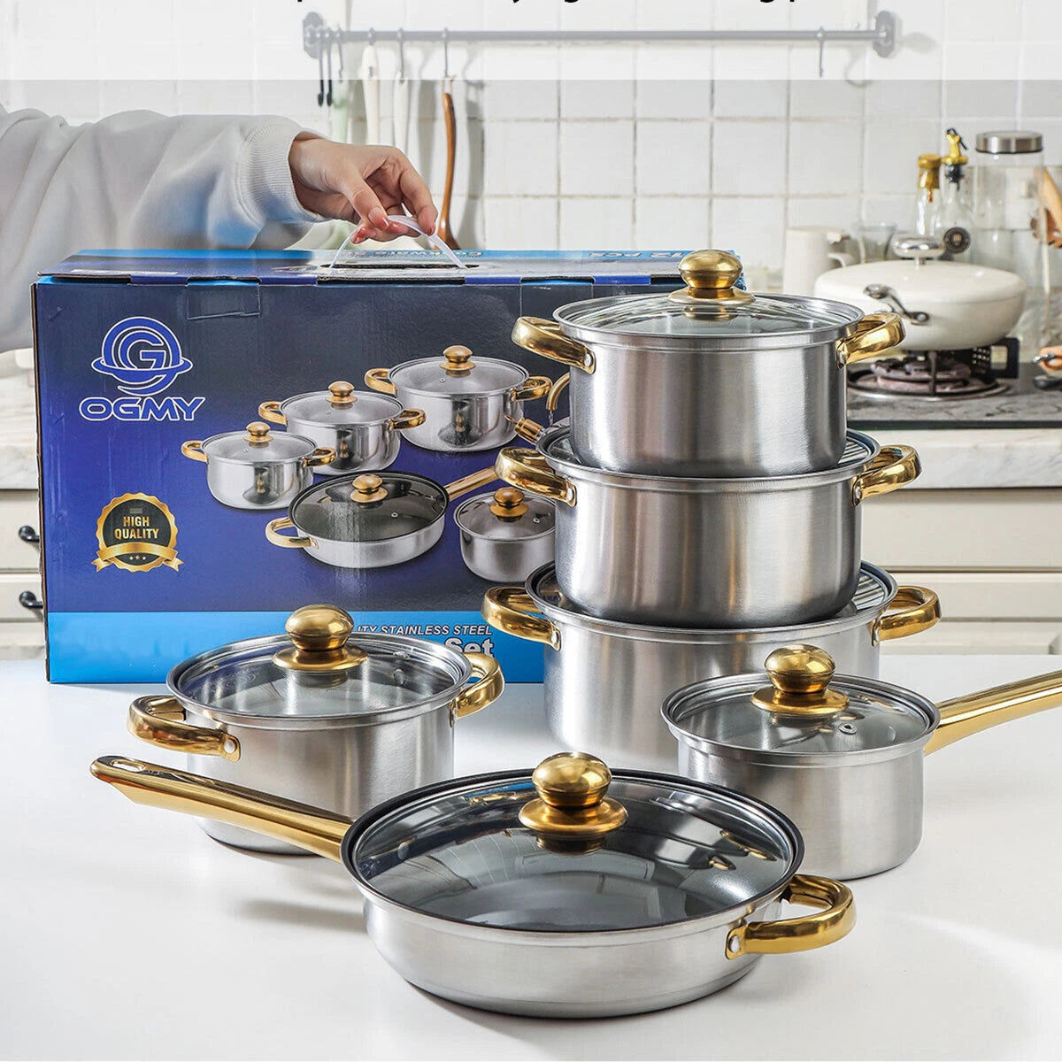 12pcs Stainless Steel Cookware Set Pots and Pans Kitchen Cooking Utensil Set