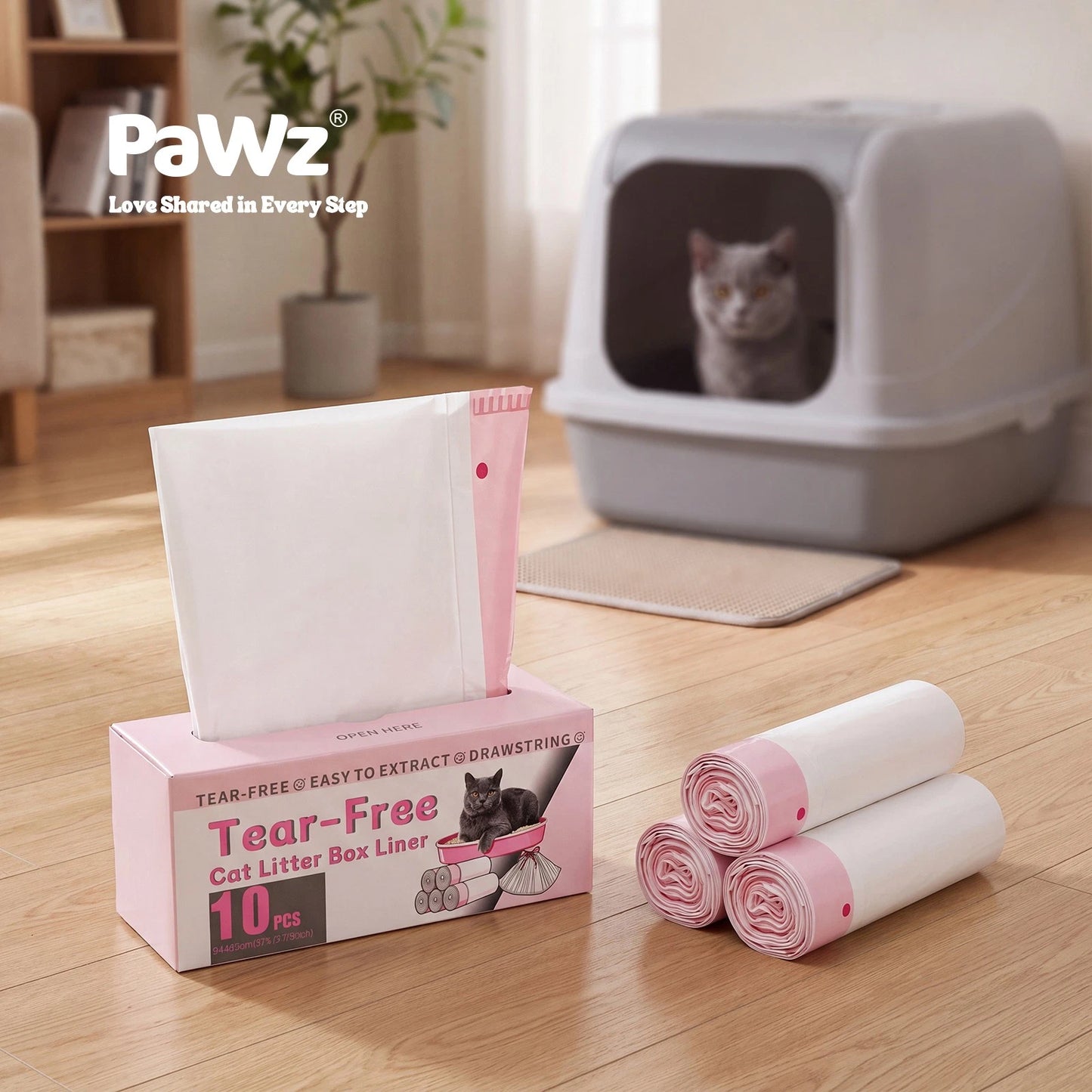 Pawz Cat Litter Bags 30 Pcs 94 x 45cm Drawstring 10kg HDPE White Pink