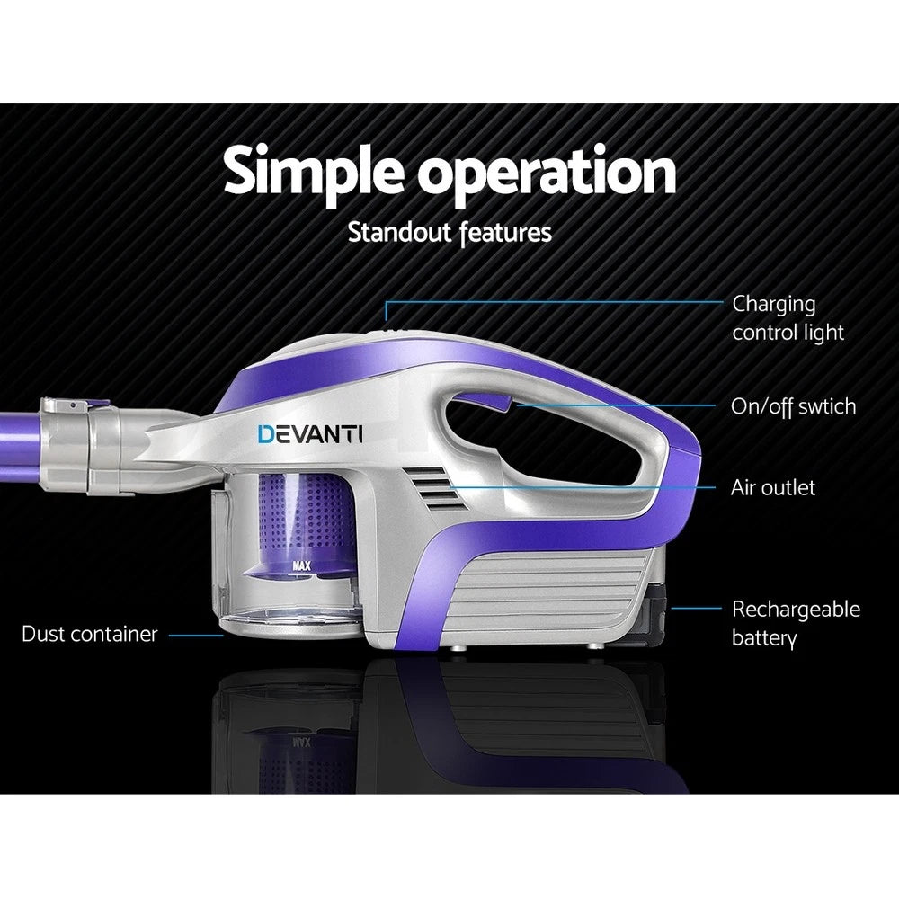 Devanti Stick Vacuum Cleaner Handstick Vac Handheld Cordless 150W Purple