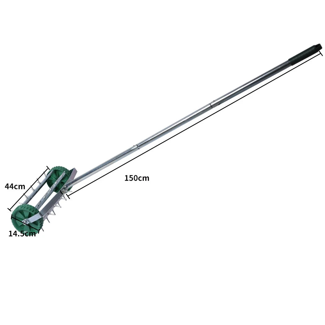 Lawn Aerator Roller Heavy Duty Garden w/ Metal Handle 27 Soil Penetrating Spikes