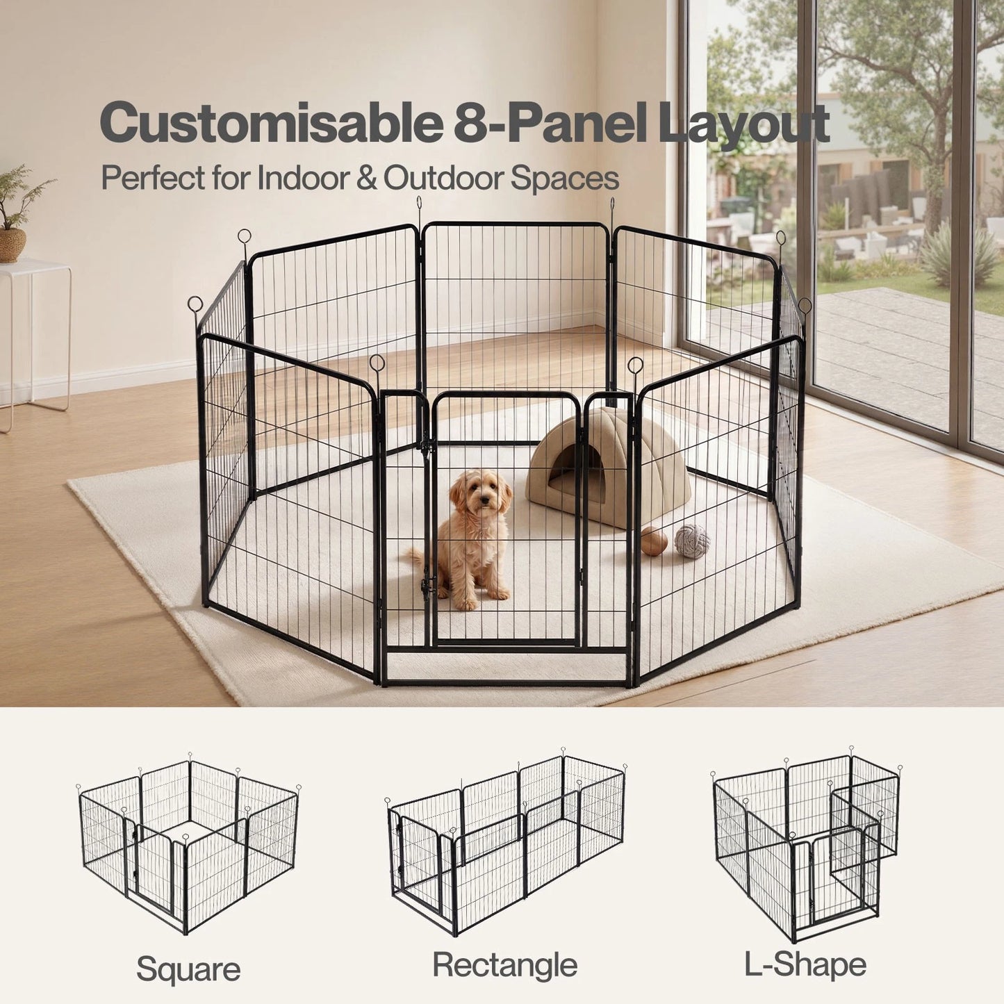 Pawz Dog Playpen 8-Panel Folding Dog Pen Steel Black