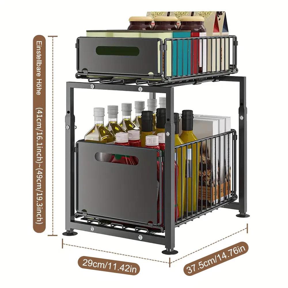 Large 2 Tier Pull Out Basket Kitchen Under Sink Cupboard Organiser Storage Rack