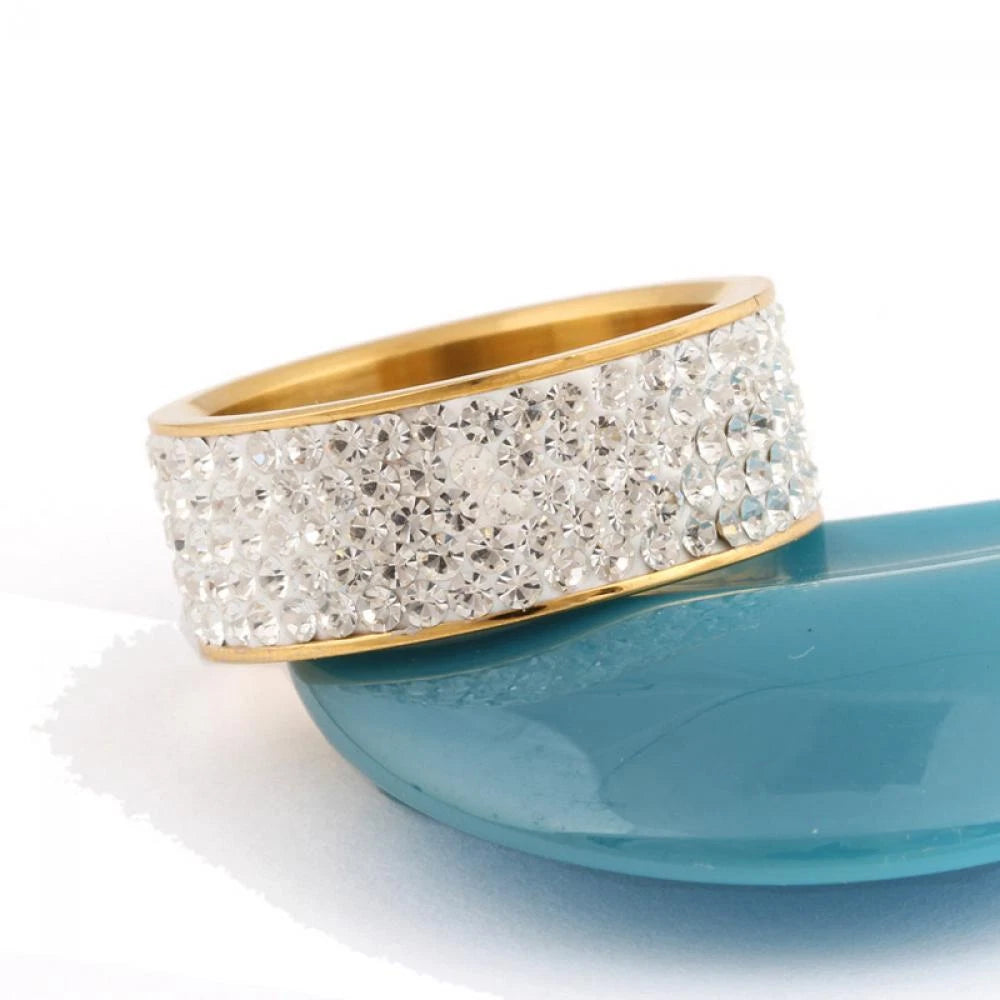 Women Jewelry Full Filled Zircon Band Ring Weddig Stainless Steel