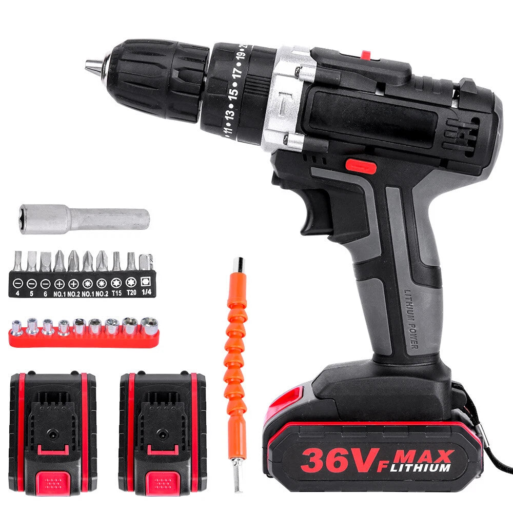 36V CORDLESS DRILL HEAVY DUTY IMPACT DRIVER KIT BRUSHLESS HAMMER +2 BATTERY KIT