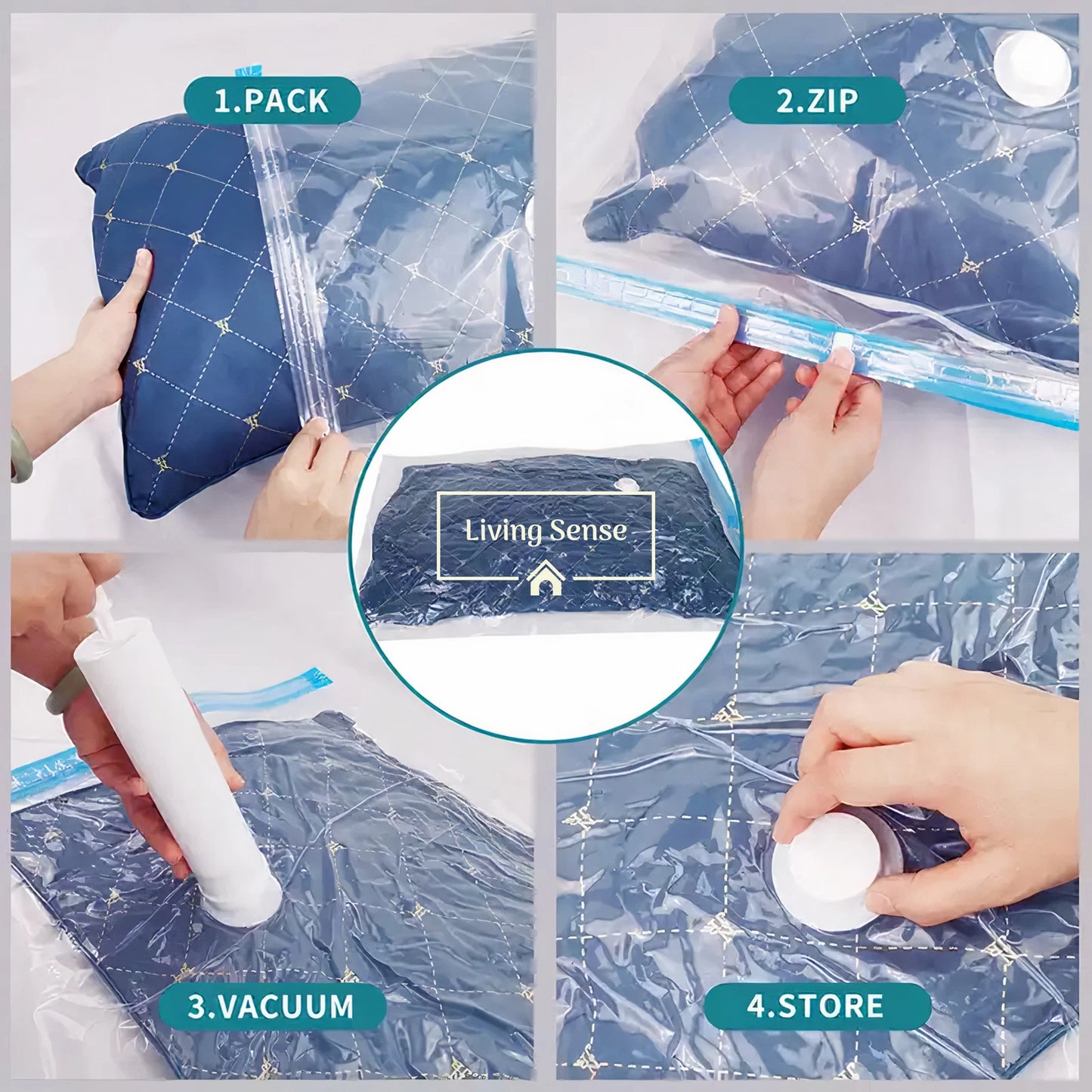 Vacuum Storage Bags Space Saver Kit with Hand Pump for Clothes Travel Organizer