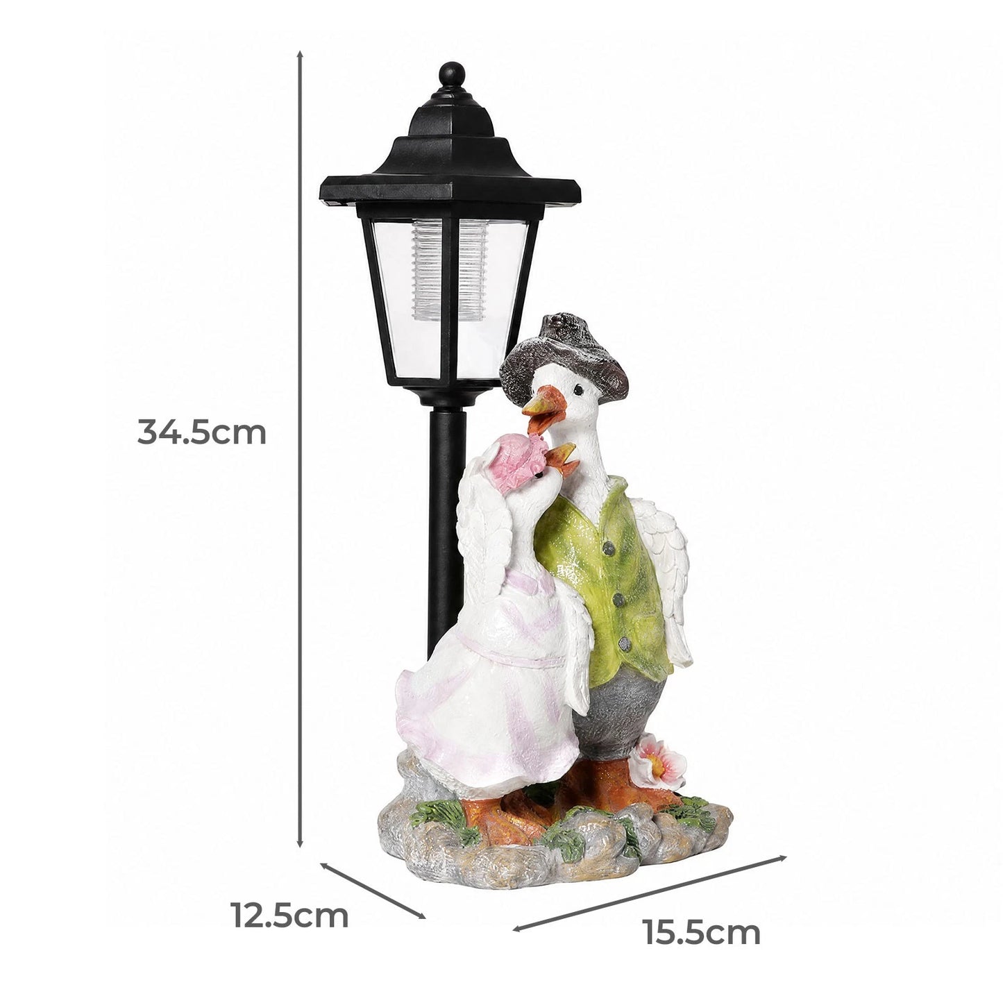 Emitto Duck Statue Solar Light Garden Resin White Green Pink
