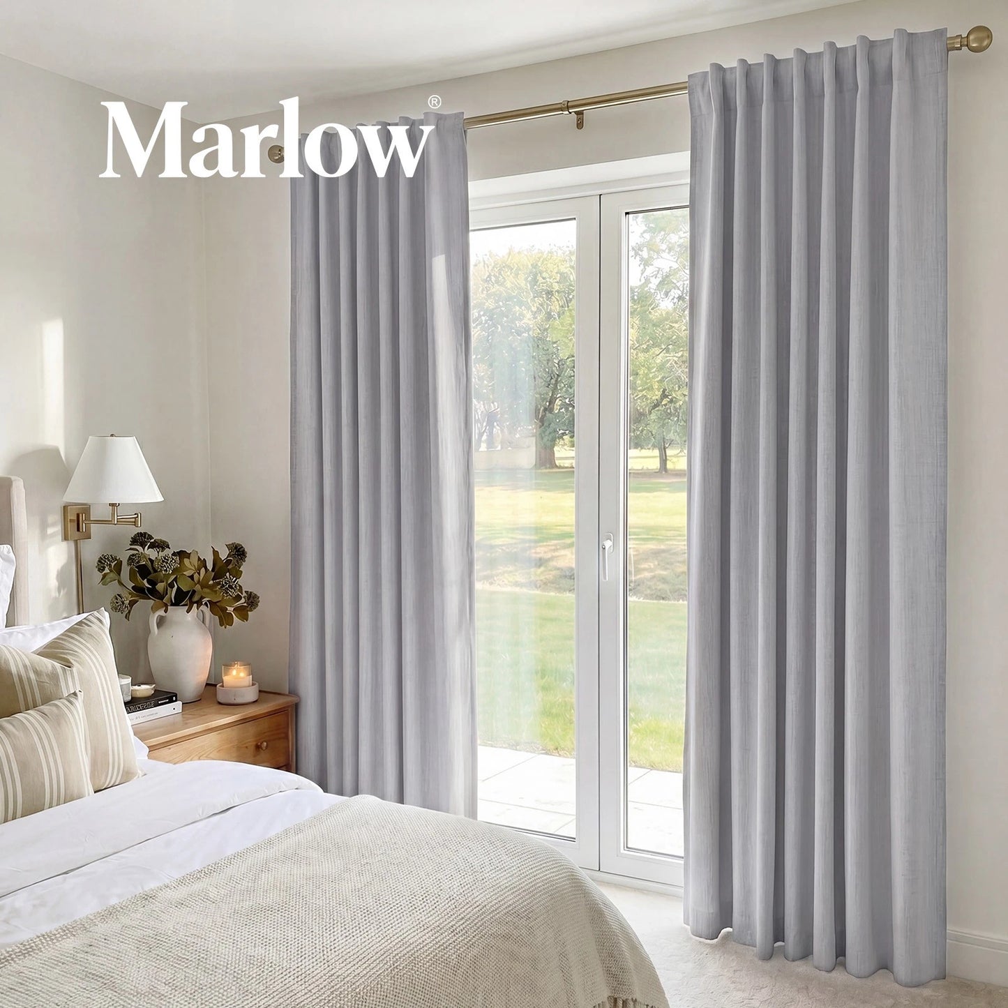 Marlow Blackout Curtains 2 Panels Thermal Linen Look Blockout Drapes 180 x 230cm