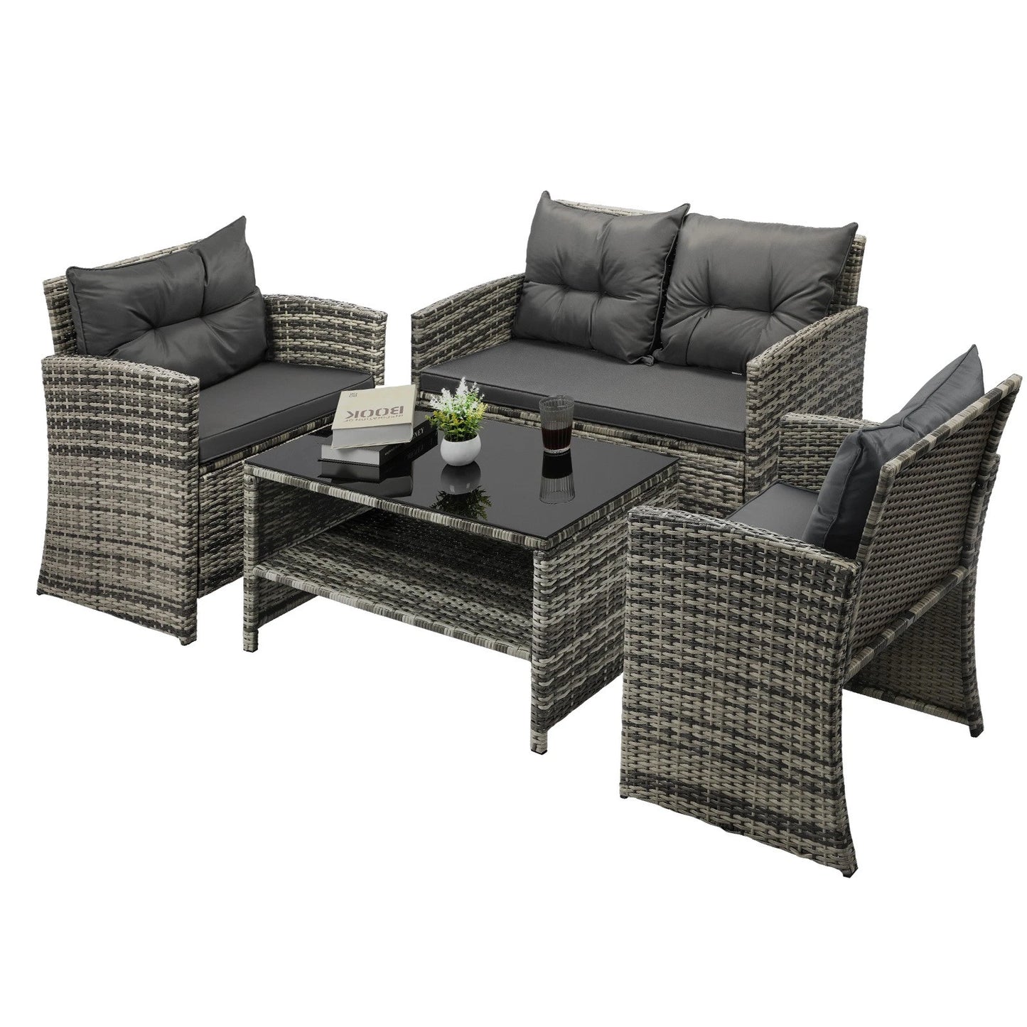 Livsip Outdoor Lounge Set Patio Furniture Dining Chairs Wicker Table  4 Piece