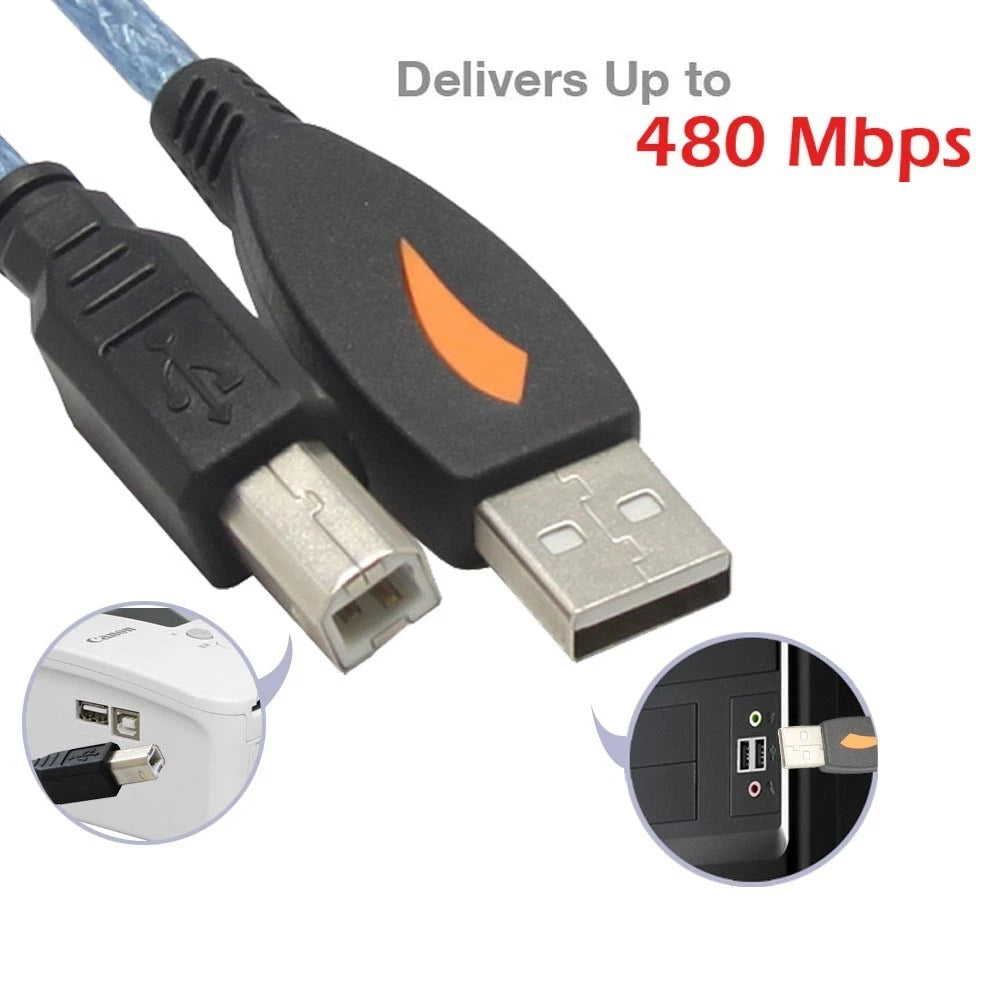Long 5m Blue Shielded USB Printer Cable for HP DeskJet Envy OfficeJet Printers