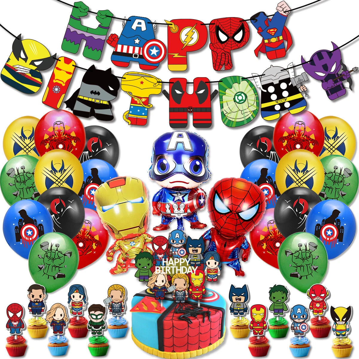 Superhero Marvel Avengers Party Supplies Balloons Banner Birthday Decorations