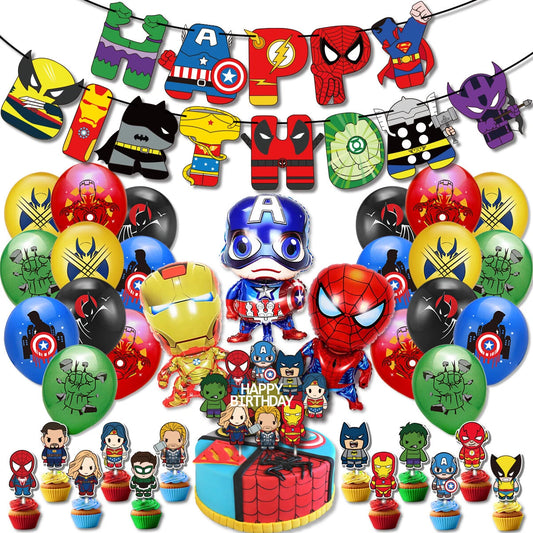 Superhero Marvel Avengers Party Supplies Balloons Banner Birthday Decorations