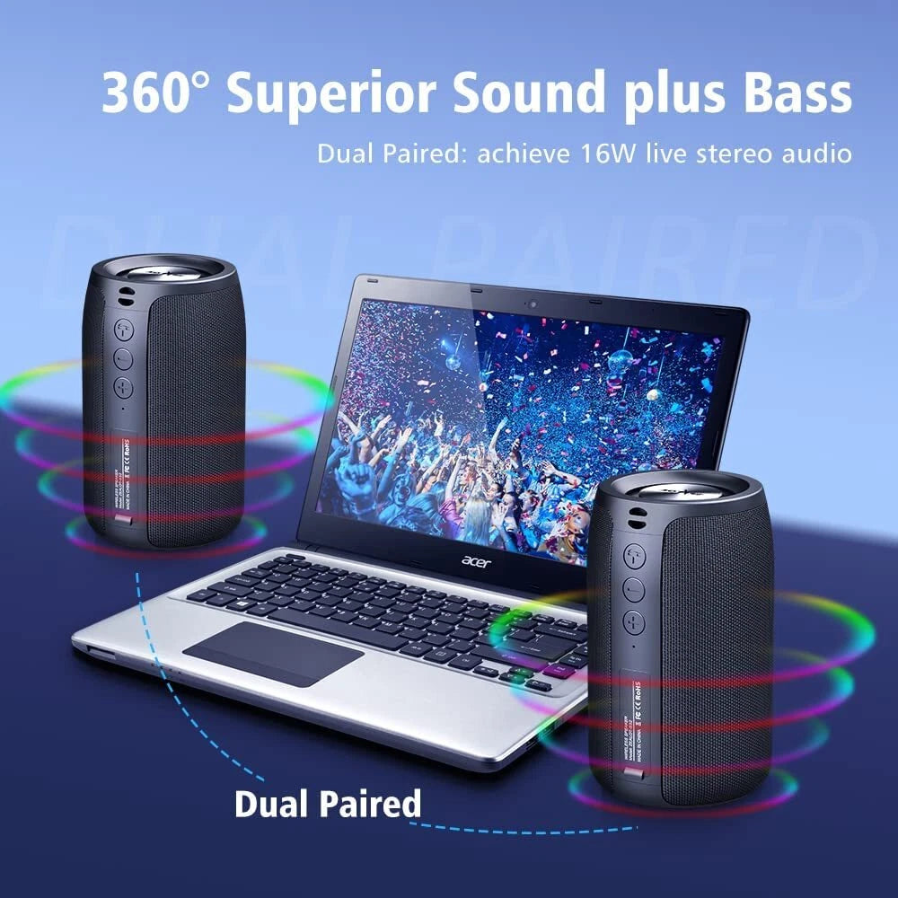 Waterproof Bluetooth 5.0 Wireless Speaker Outdoor Portable Loud Stereo Speakers