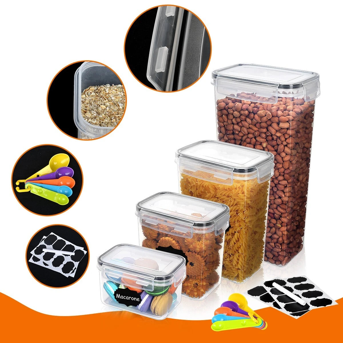 16/30/42 Pcs Airtight Food Storage Containers Kitchen Dry Food Pantry Organizer