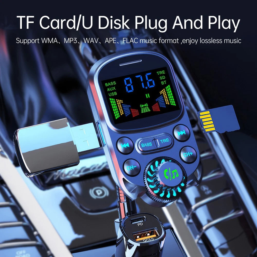 Bluetooth 5.3 Radio Car Kit Wireless FM Transmitter with USB Charger MP3 Player