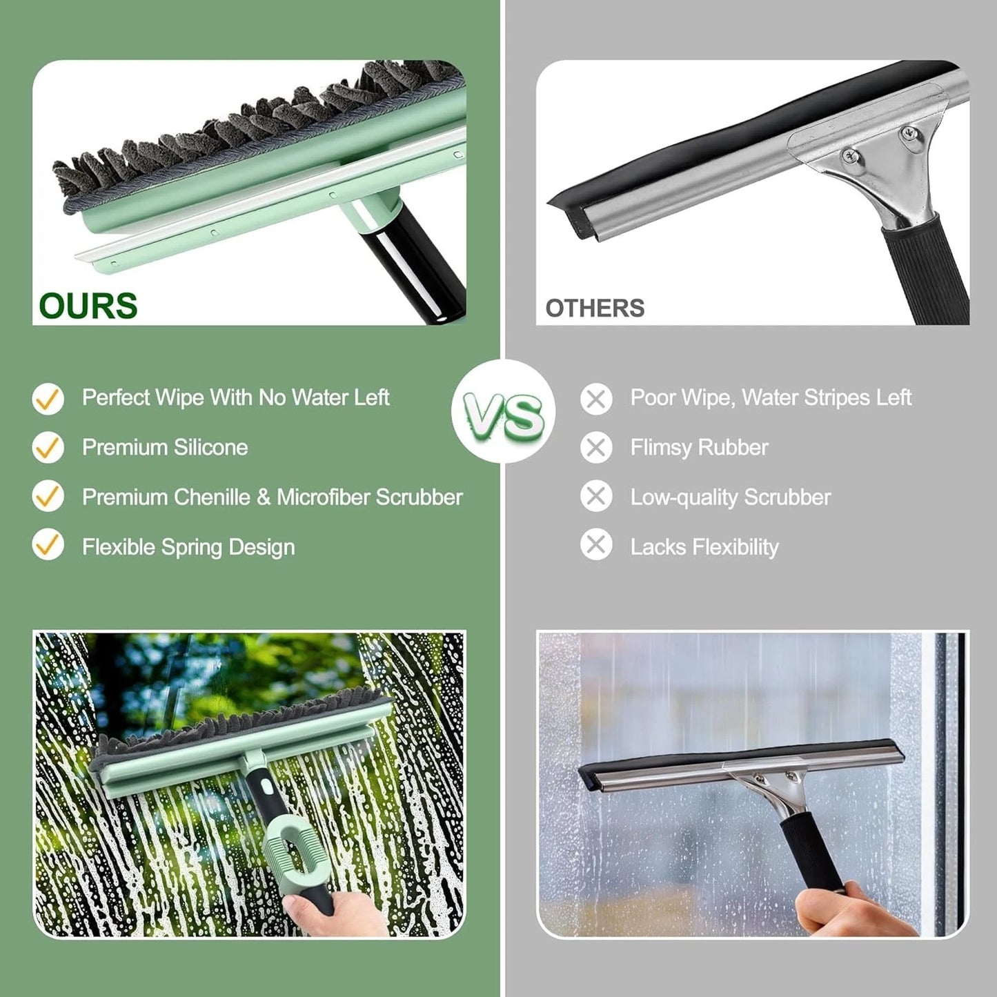 Window Squeegee Car Windshield Washer Kit for Shower Glass Mirrors Home Cleaning