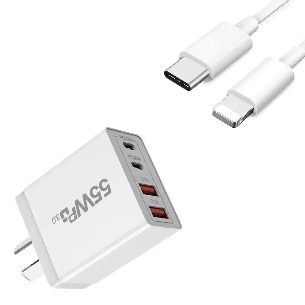 55W 4 Port USB-C PD Type-C Fast Charging Wall Plug USB C Charger Power Adapter