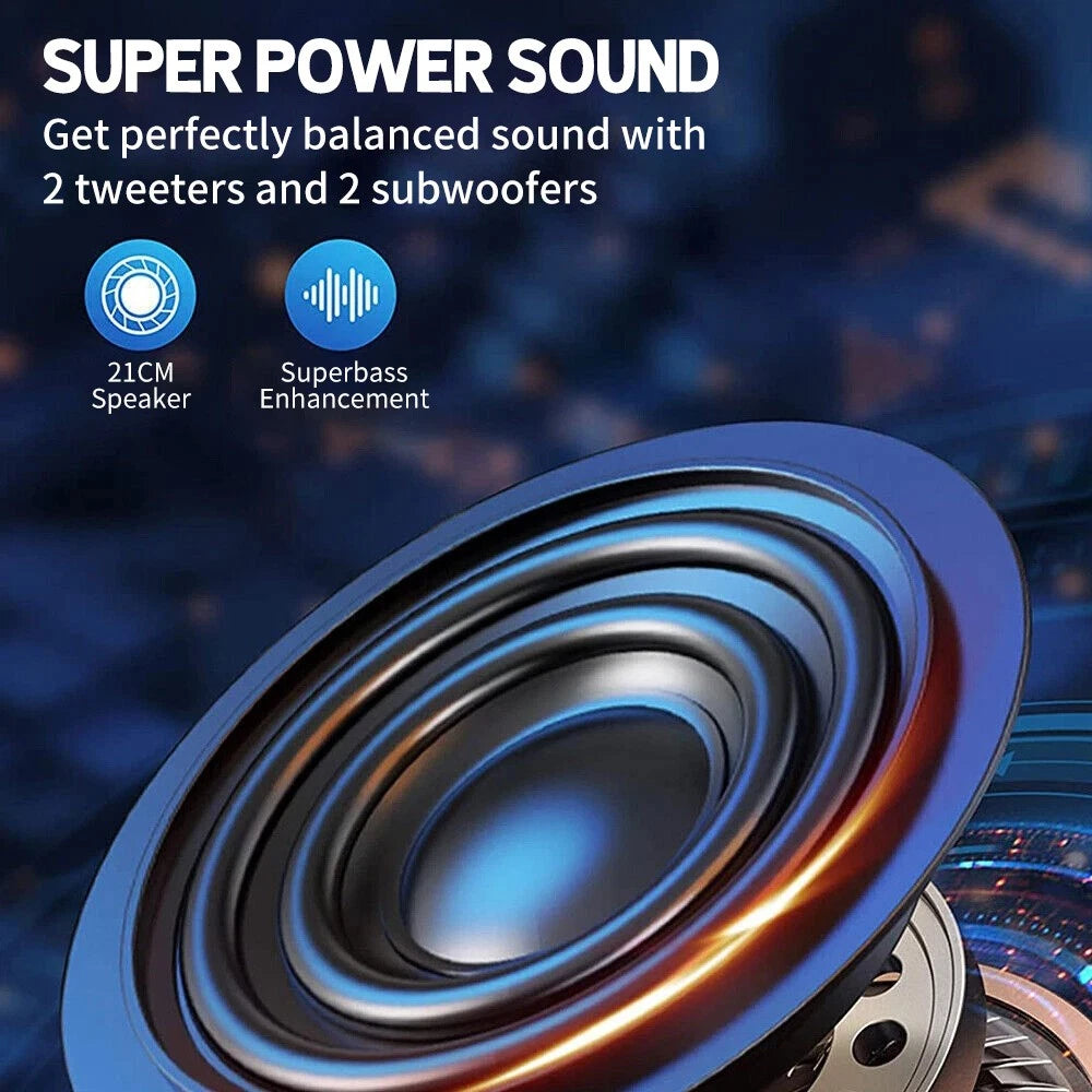 5000W Dual 8.5'' Bluetooth Speaker Sub Woofer Heavy Bass Sound System Party &Mic