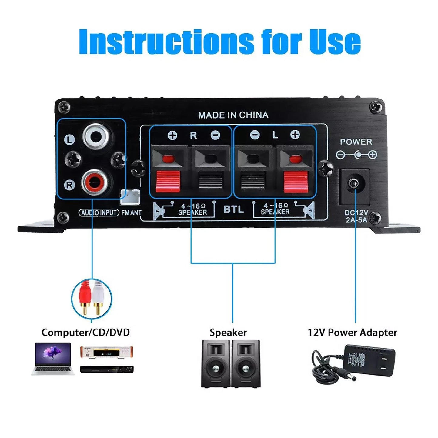 12V HiFi Bluetooth Power Amplifier Mini Stereo Audio FM Car Home AMP Remote 400W