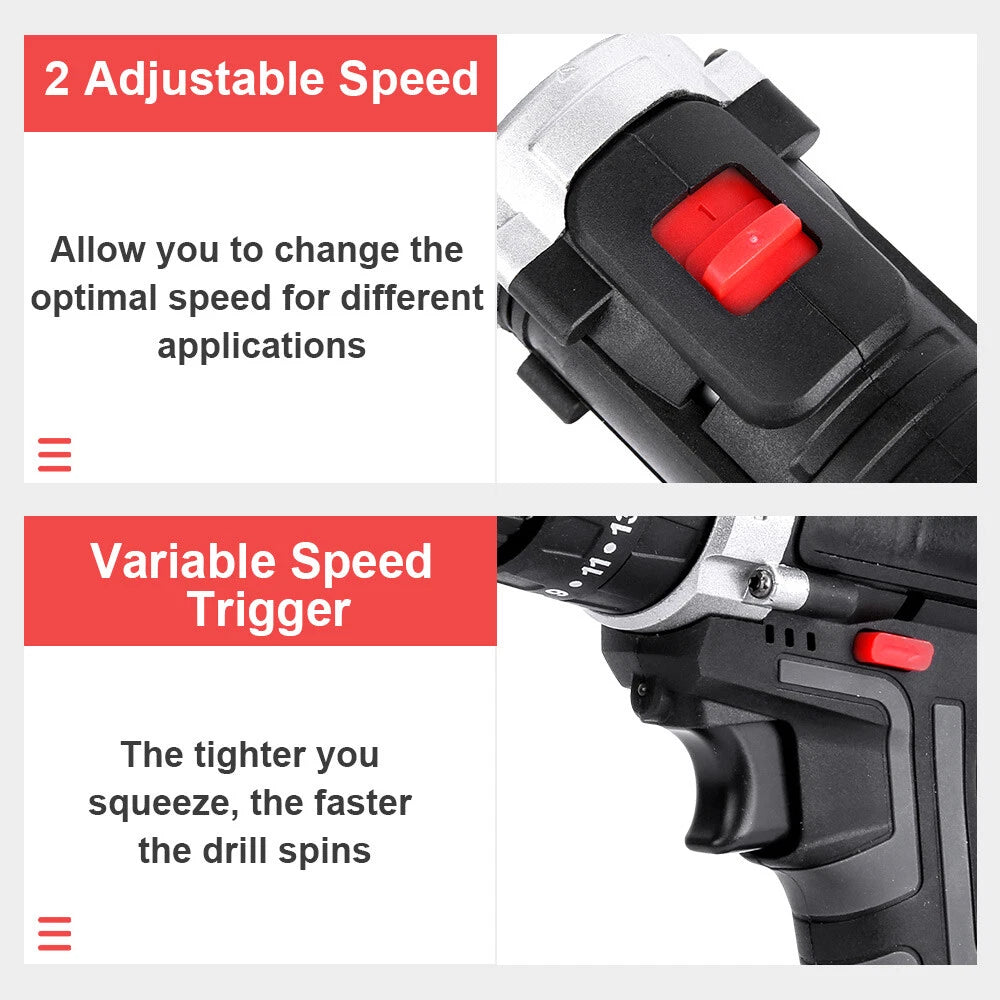 36V CORDLESS DRILL HEAVY DUTY IMPACT DRIVER KIT BRUSHLESS HAMMER +2 BATTERY KIT