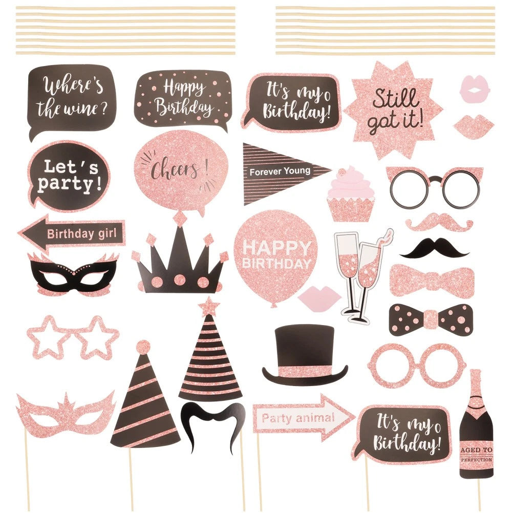 1 Set of Birthday Photo Booth Props Selfie Prop Party Supplies Decorations